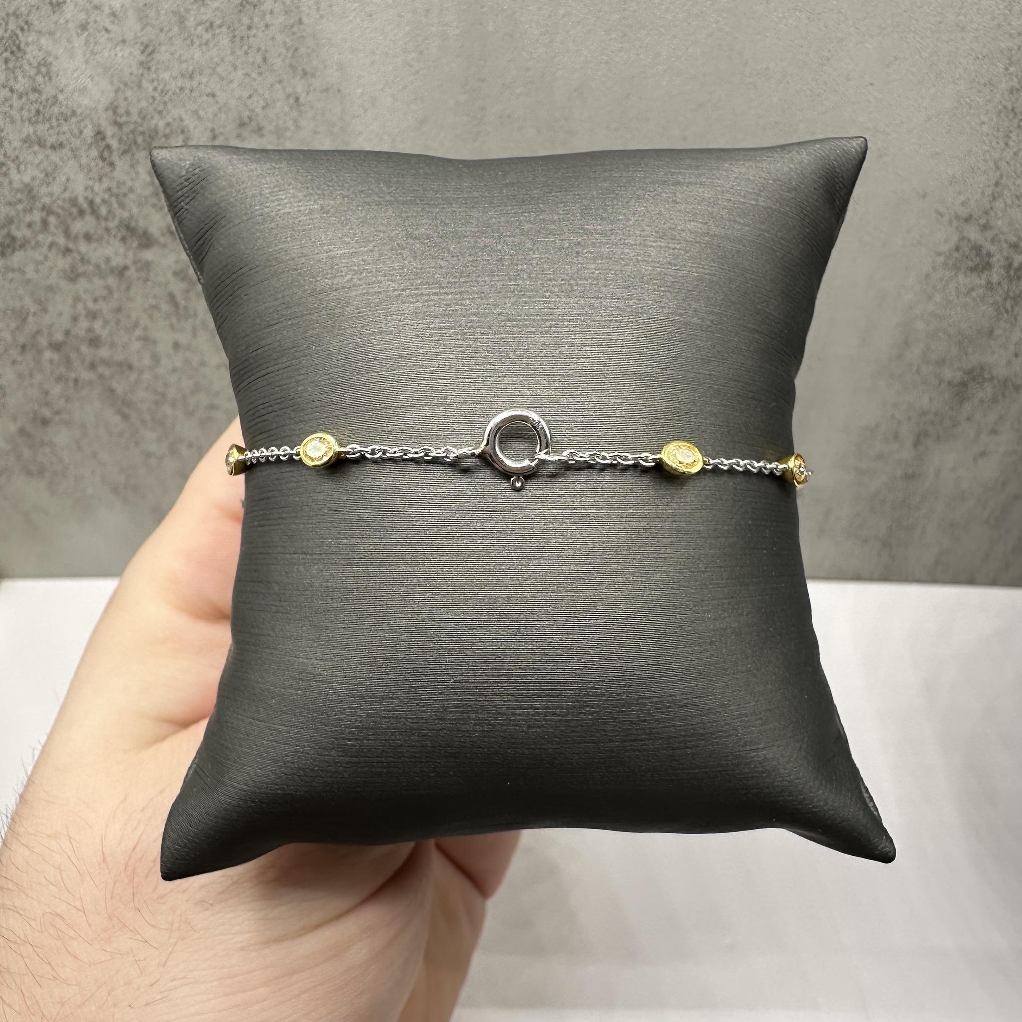 Taglio ovale Bracciale Station con diamanti gialli naturali in oro bicolore 14kt - 1,04ctw, 7