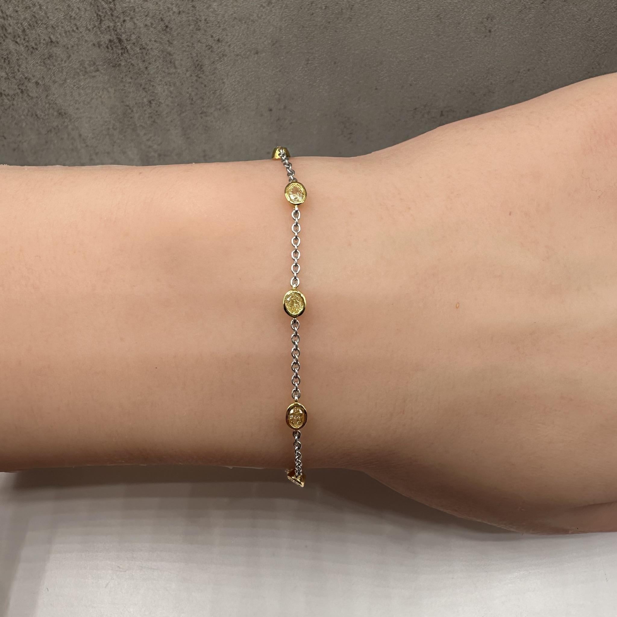 Bracciale Station con diamanti gialli naturali in oro bicolore 14kt - 1,04ctw, 7
