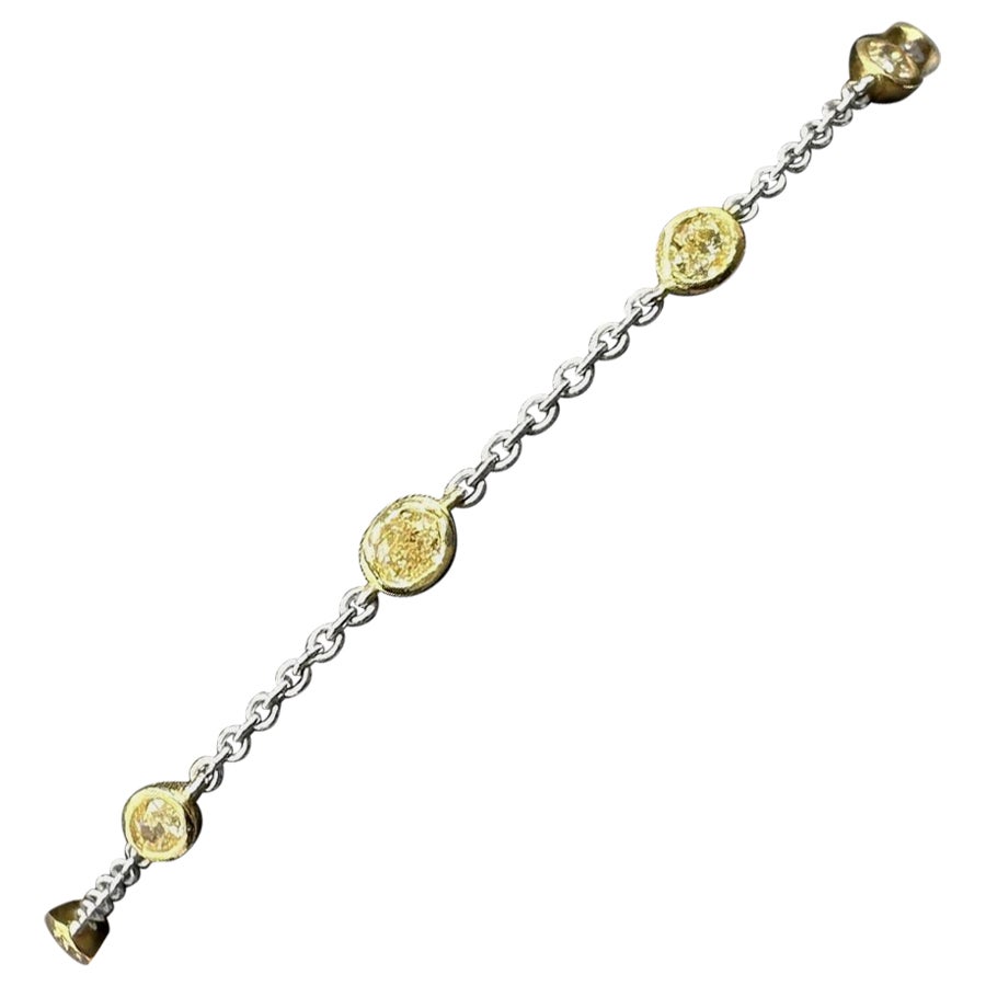 Natural Yellow Diamond Station Bracelet in 14kt Two-Tone Gold - 1.04ctw, 7", New