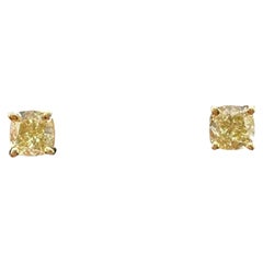 Natural Yellow Diamond Stud Earrings 14kt Yellow Gold 0.49ctw Cushion New