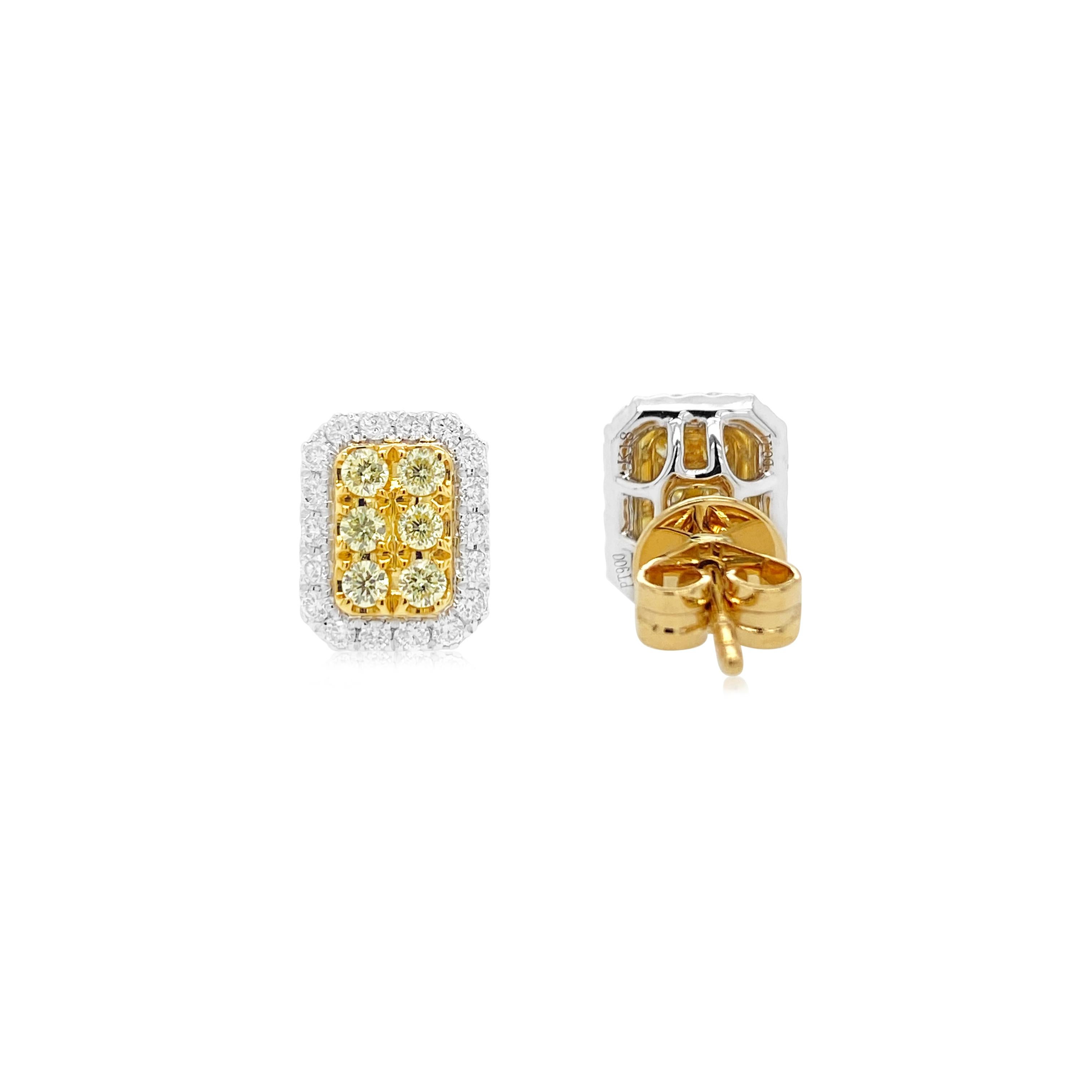 Contemporary Natural Yellow Diamond Stud Earrings For Sale
