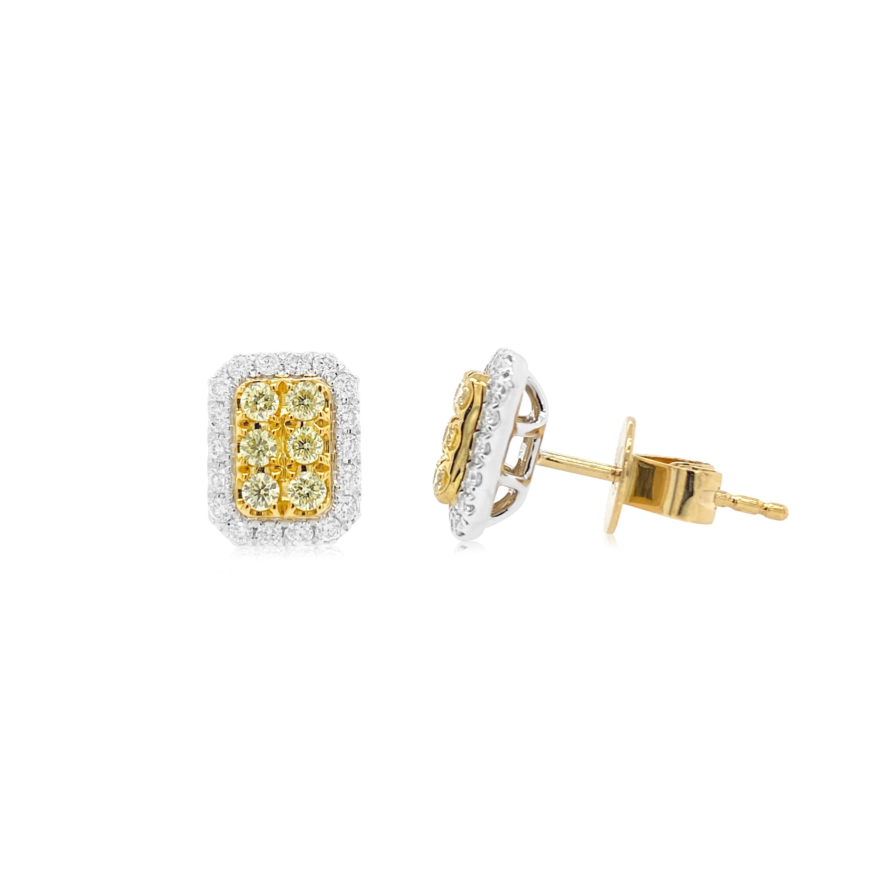 Round Cut Natural Yellow Diamond Stud Earrings For Sale