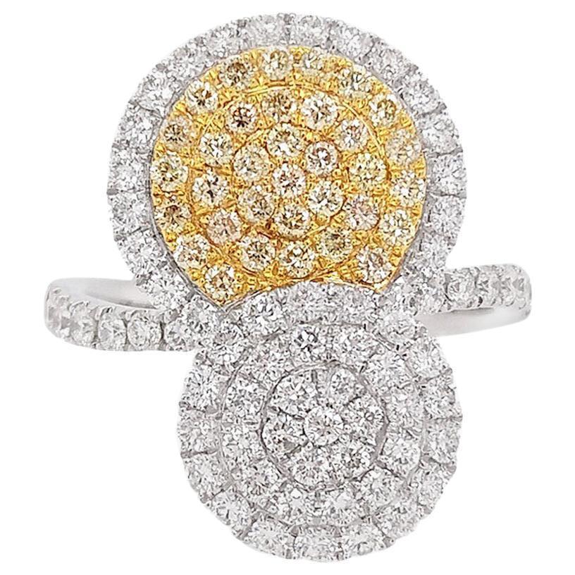 Natural Yellow Diamond White Diamond Platinum Cocktail Ring