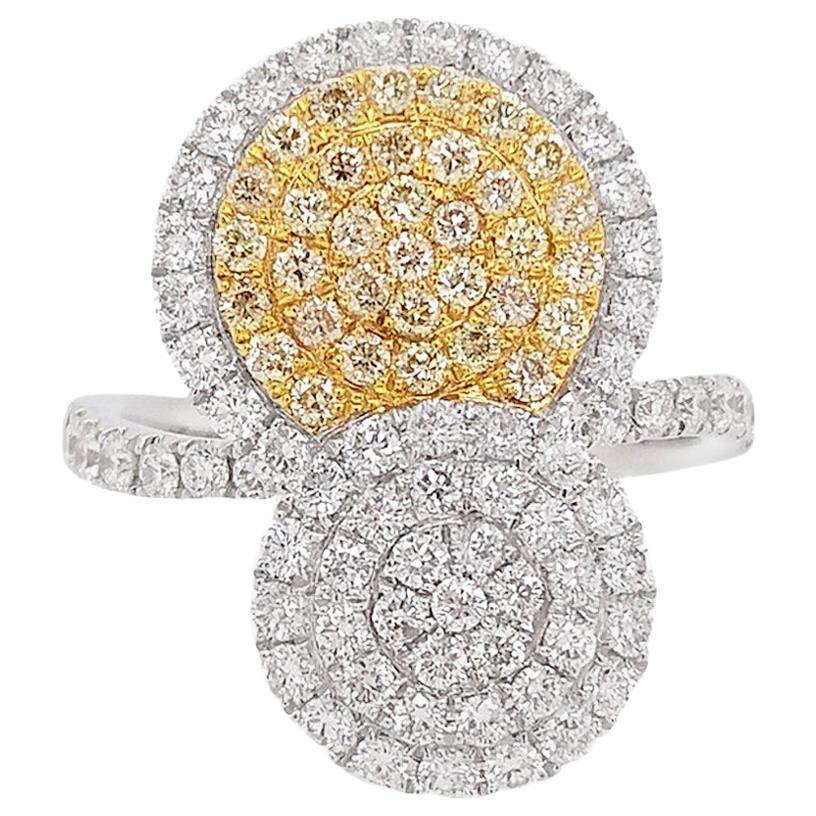 Bague cocktail en platine avec diamant jaune naturel et diamant blanc