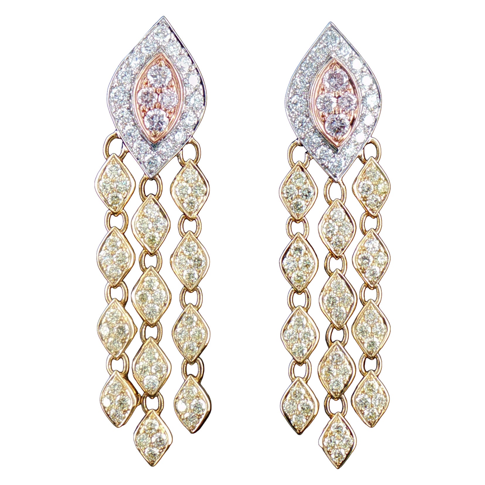 Natural Yellow Diamonds Pink diamonds and white diamond earrings in 18K Gold For Sale