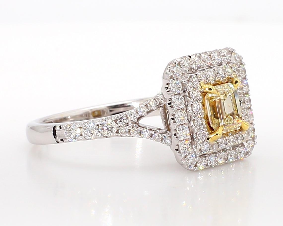 Emerald Cut Natural Yellow Emerald Diamond 1.24 Carat TW Gold Cocktail Ring For Sale