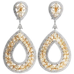 Natural Yellow Fancy Diamond 18 Karat Gold Floral Large Drop Earrings