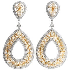  Natural Yellow Fancy Diamond 18 Karat Gold Floral Large Drop Earrings