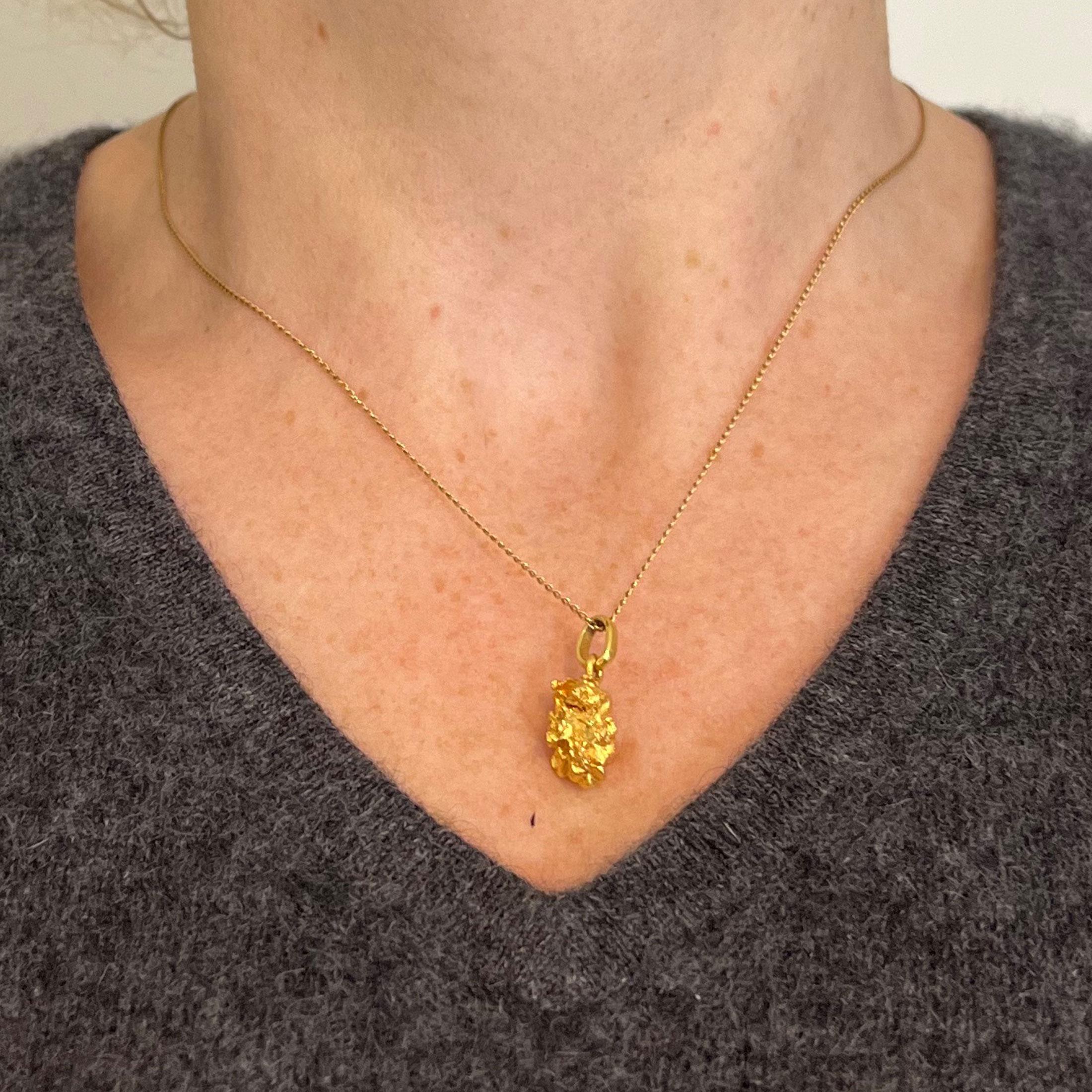 Women's or Men's Natural Yellow Gold Nugget 18K Charm Pendant