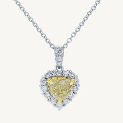 Natürliches gelbes Herz und weißer Diamant .99 Karat TW Gold-Tropfen-Anhänger