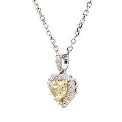 Colgante Corazón Diamante Amarillo Natural 0,90 Quilates TW Oro