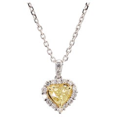 Natural Yellow Heart Diamond 0.90 Carat TW Gold Heart Pendant