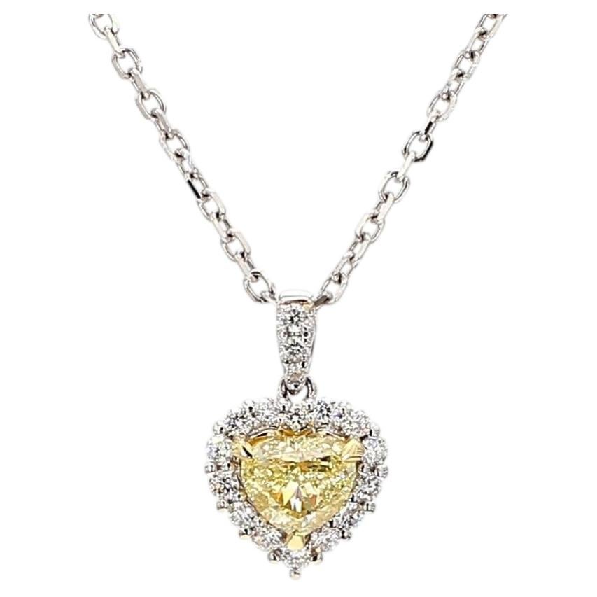 Natural Yellow Heart Diamond 0.90 Carat TW Gold Heart Pendant