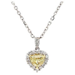 Colgante Corazón Diamante Amarillo Natural 0,90 Quilates TW Oro