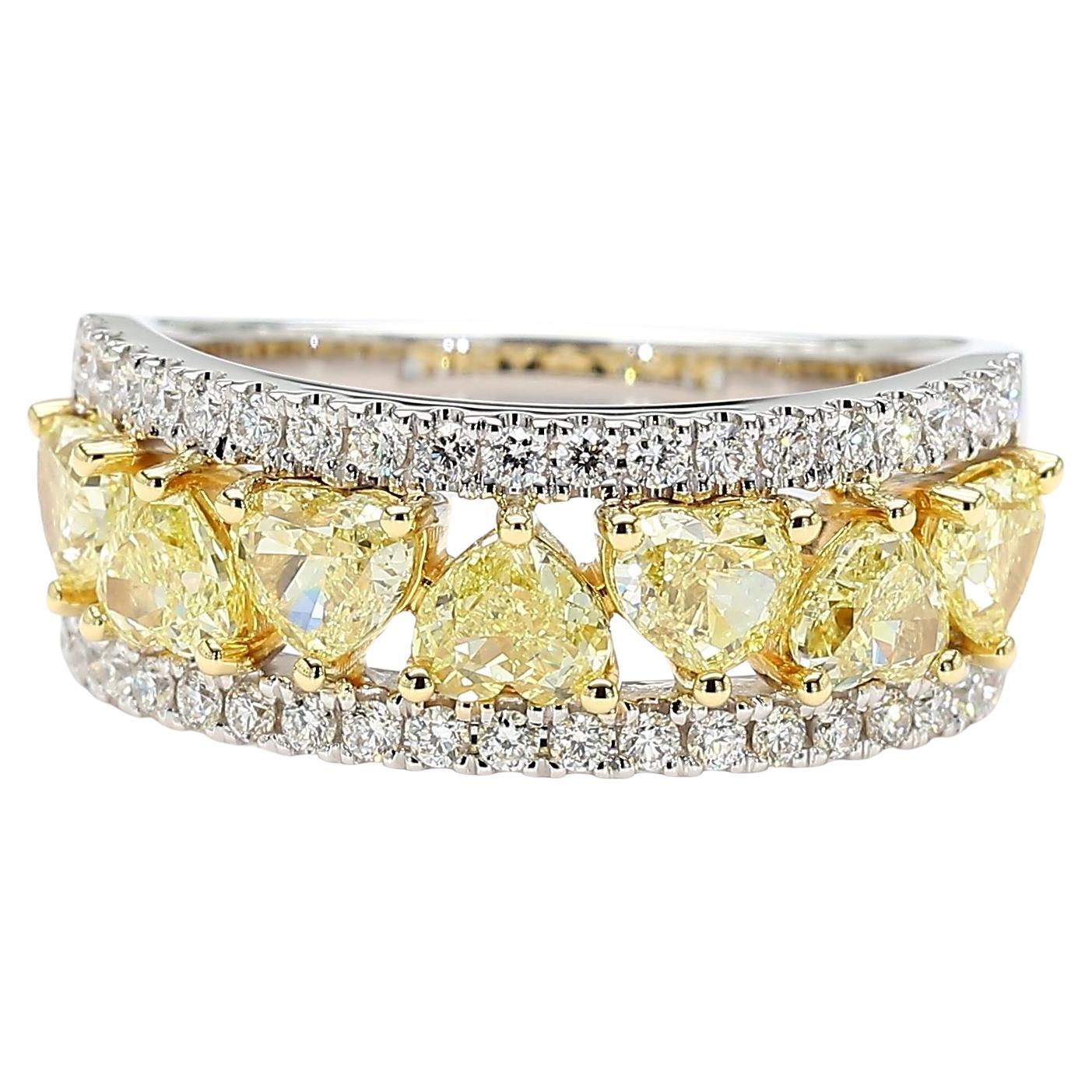Natural Yellow Heart Diamond 2.09 Carat TW Gold Cocktail Ring For Sale
