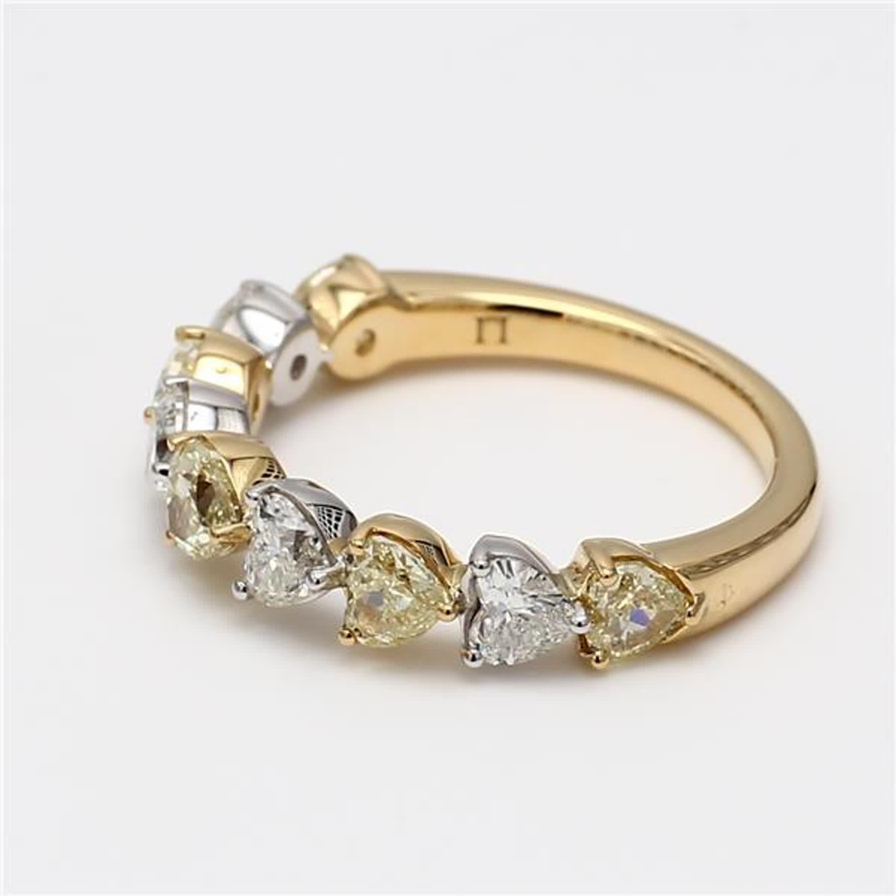 Contemporary Natural Yellow Hearts and White Diamond 2.10 Carat TW Gold Wedding Band For Sale