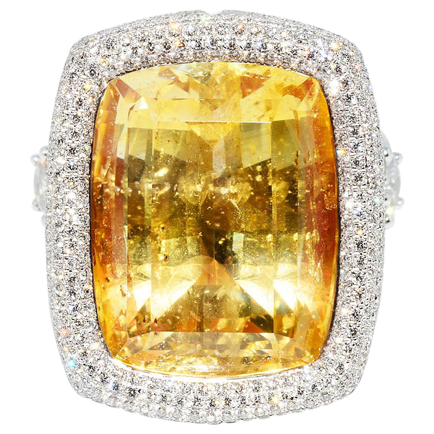 Natural Yellow No Heat Sapphire and Diamond Ring Platinum and 18k Yellow Gold For Sale