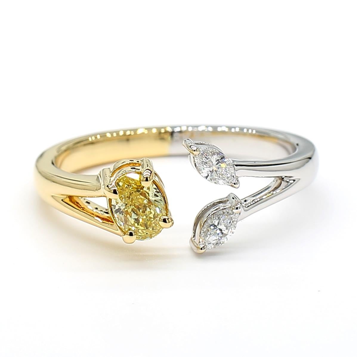 Contemporary Natural Yellow Oval and White Diamond 0.44 Carat TW Gold Cocktail Ring For Sale