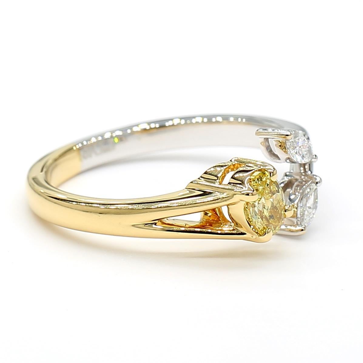 Oval Cut Natural Yellow Oval and White Diamond 0.44 Carat TW Gold Cocktail Ring For Sale