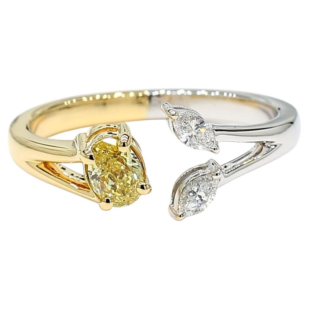 Natural Yellow Oval and White Diamond 0.44 Carat TW Gold Cocktail Ring