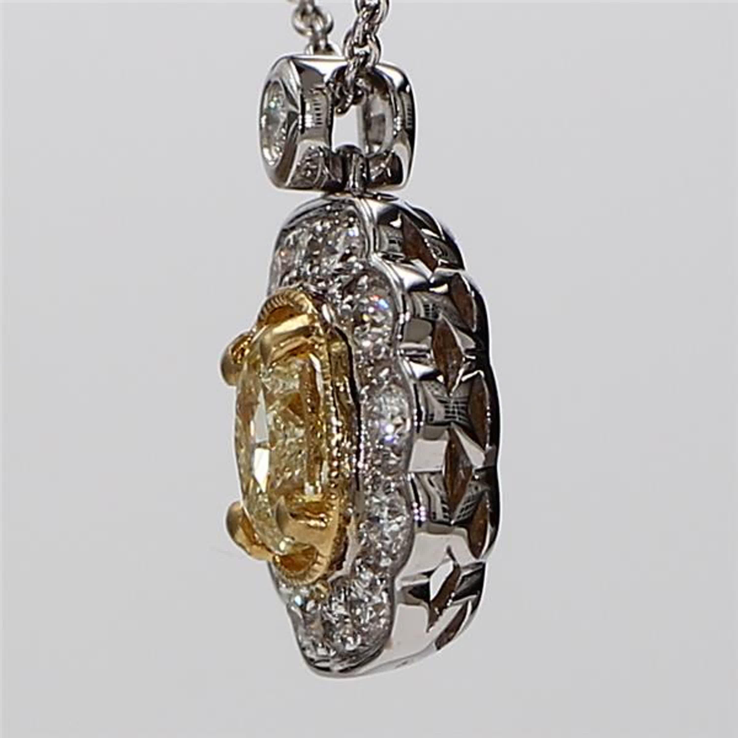 Contemporary Natural Yellow Oval and White Diamond 1.06 Carat TW Gold Drop Pendant