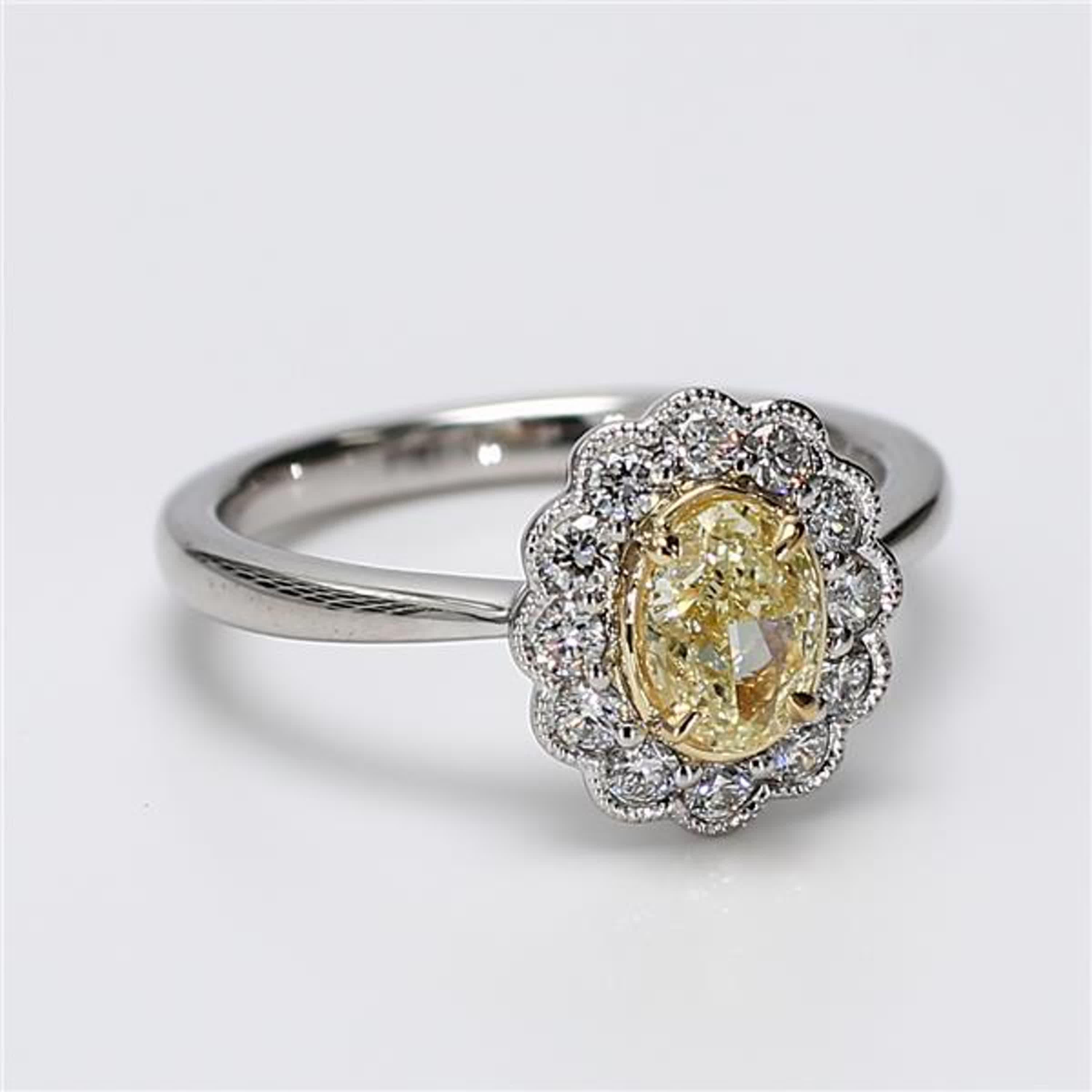 Natural Yellow Oval and White Diamond 1.06 Carat TW Platinum Cocktail Ring In New Condition For Sale In New York, NY