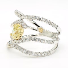 Natural Yellow Oval and White Diamond 1.10 Carat TW Gold Cocktail Ring