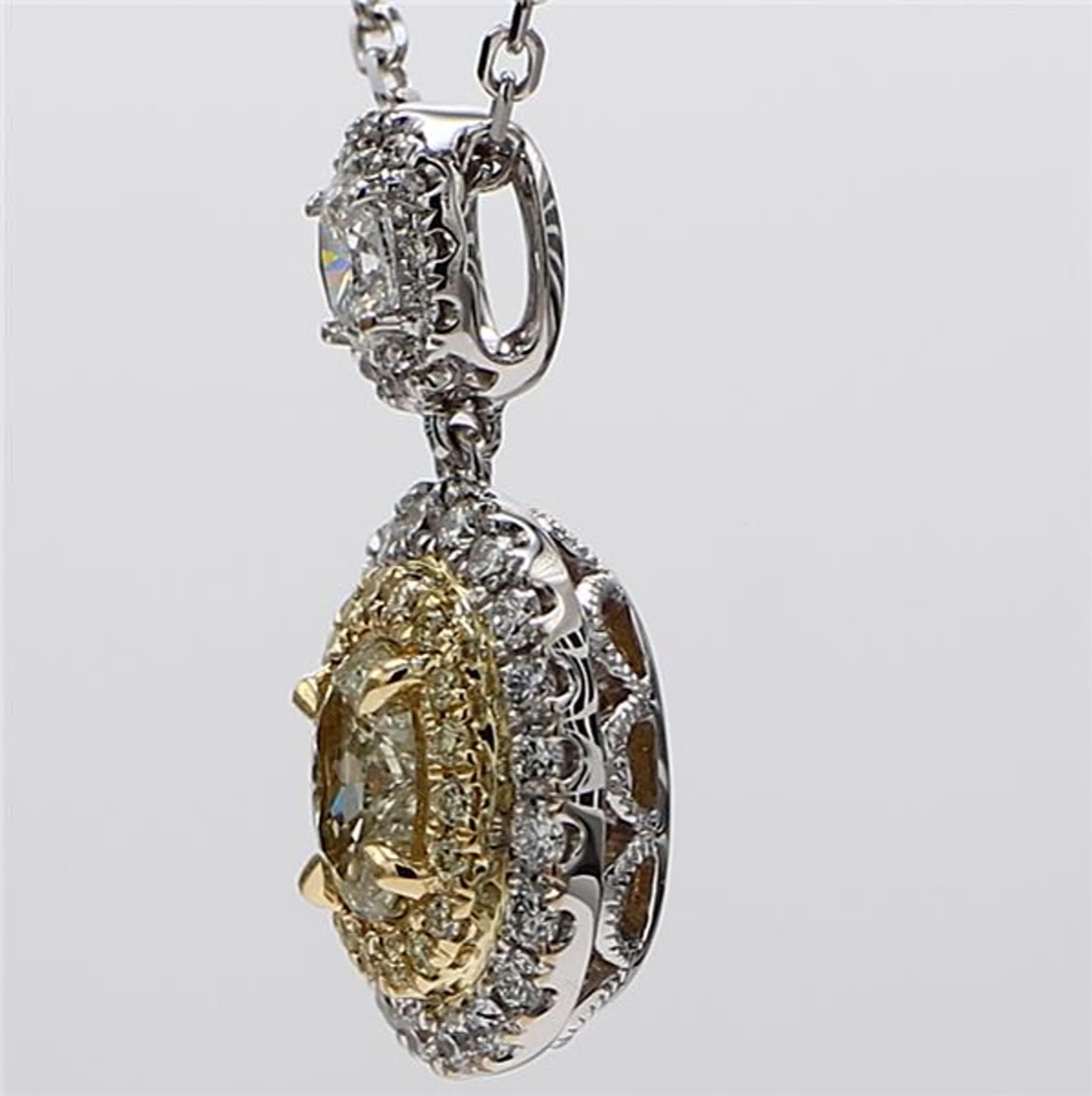 Contemporary Natural Yellow Oval and White Diamond 1.11 Carat TW Gold Drop Pendant For Sale