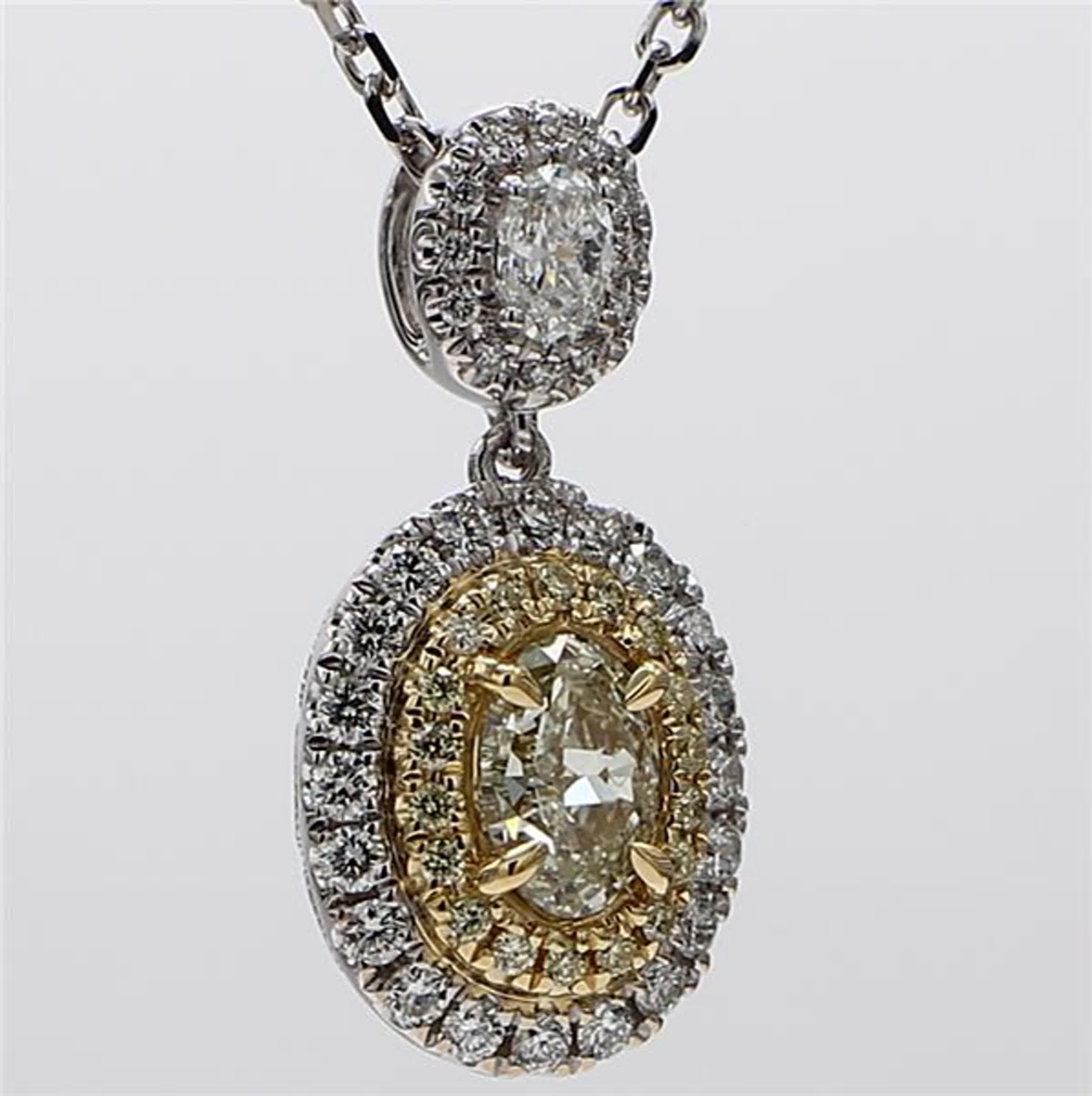 Natural Yellow Oval and White Diamond 1.11 Carat TW Gold Drop Pendant For Sale 1