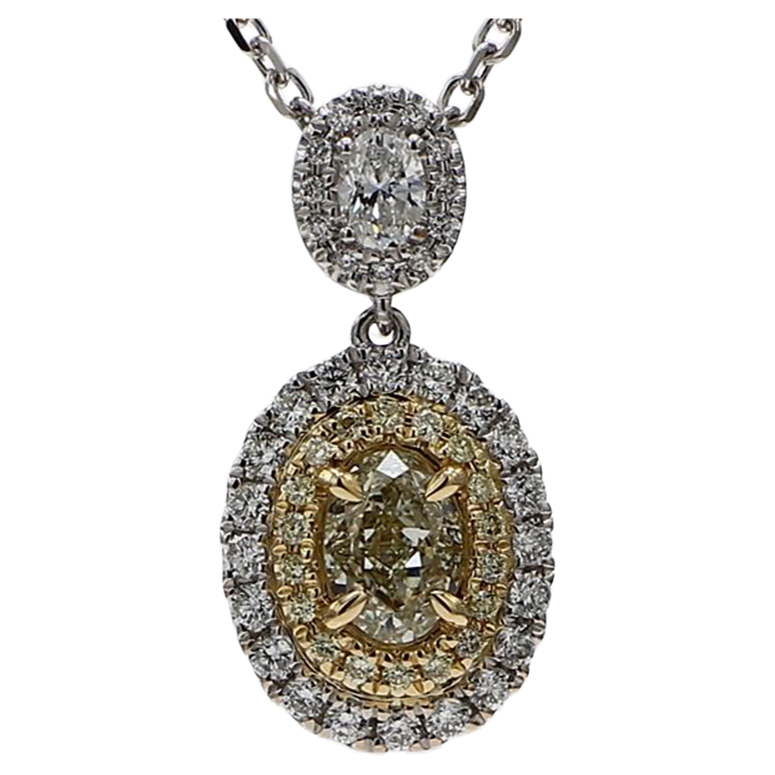 Natural Yellow Oval and White Diamond 1.11 Carat TW Gold Drop Pendant For Sale