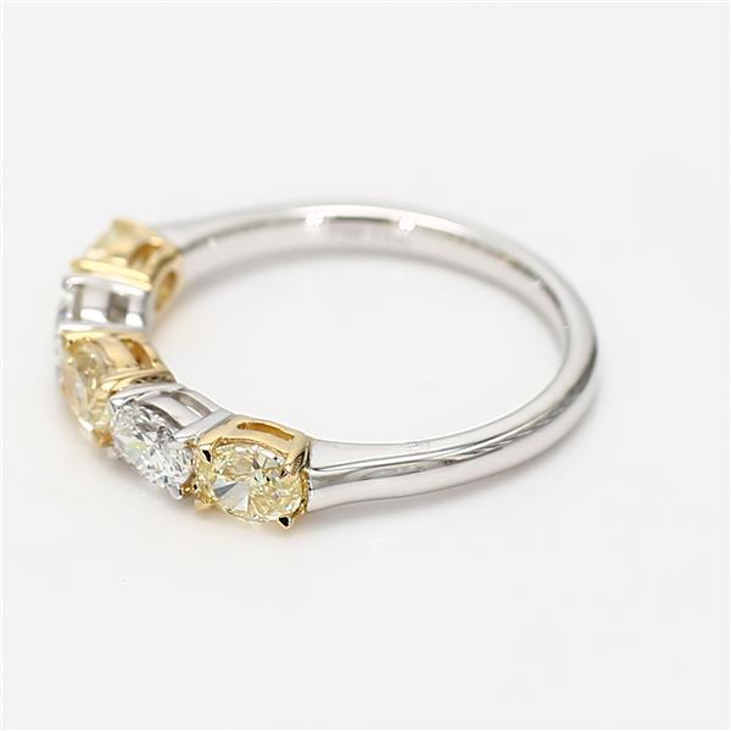 Contemporary Natural Yellow Oval and White Diamond 1.17 Carat TW Gold Wedding Band For Sale