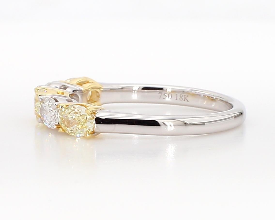 Contemporary Natural Yellow Oval and White Diamond 1.17 Carat TW Gold Wedding Band For Sale