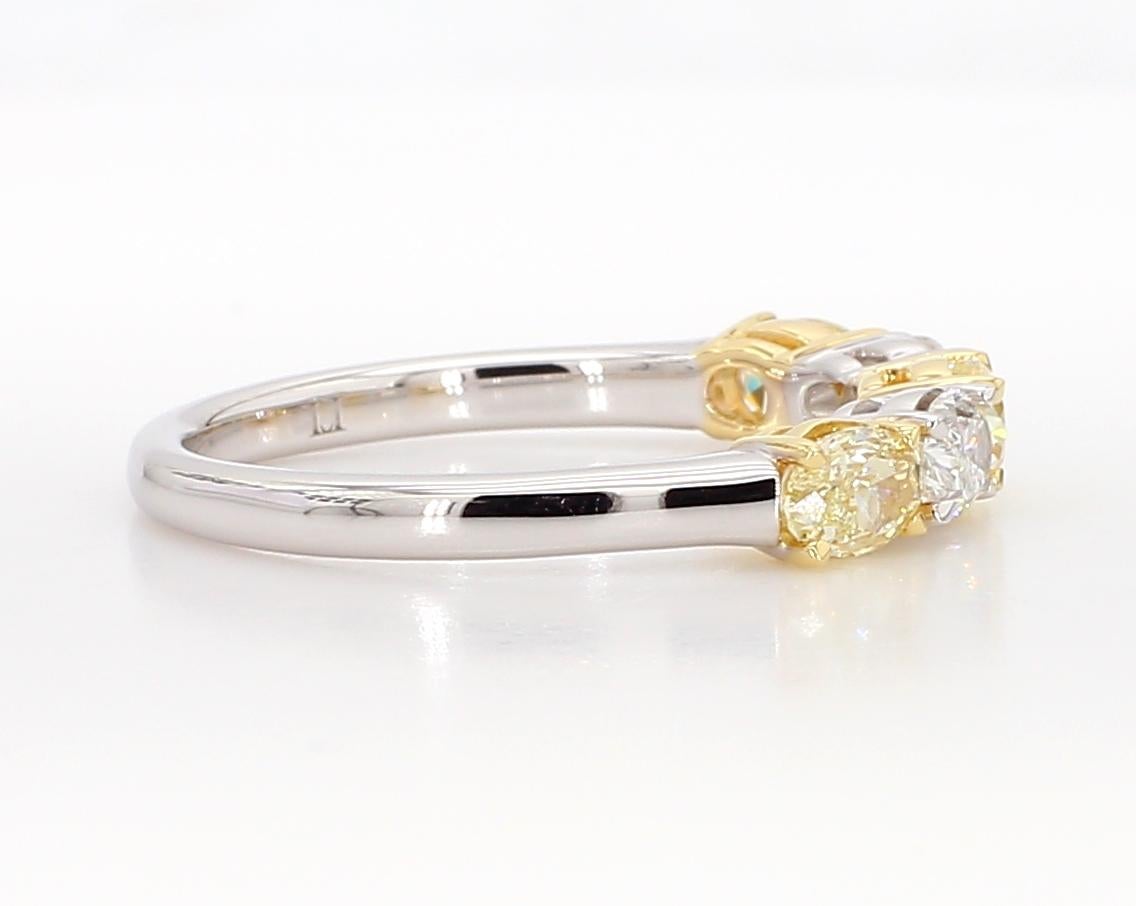 Oval Cut Natural Yellow Oval and White Diamond 1.17 Carat TW Gold Wedding Band For Sale