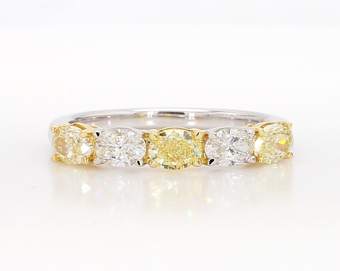 Natural Yellow Oval and White Diamond 1.17 Carat TW Gold Wedding Band