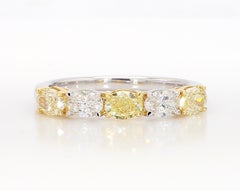 Natural Yellow Oval and White Diamond 1.17 Carat TW Gold Wedding Band