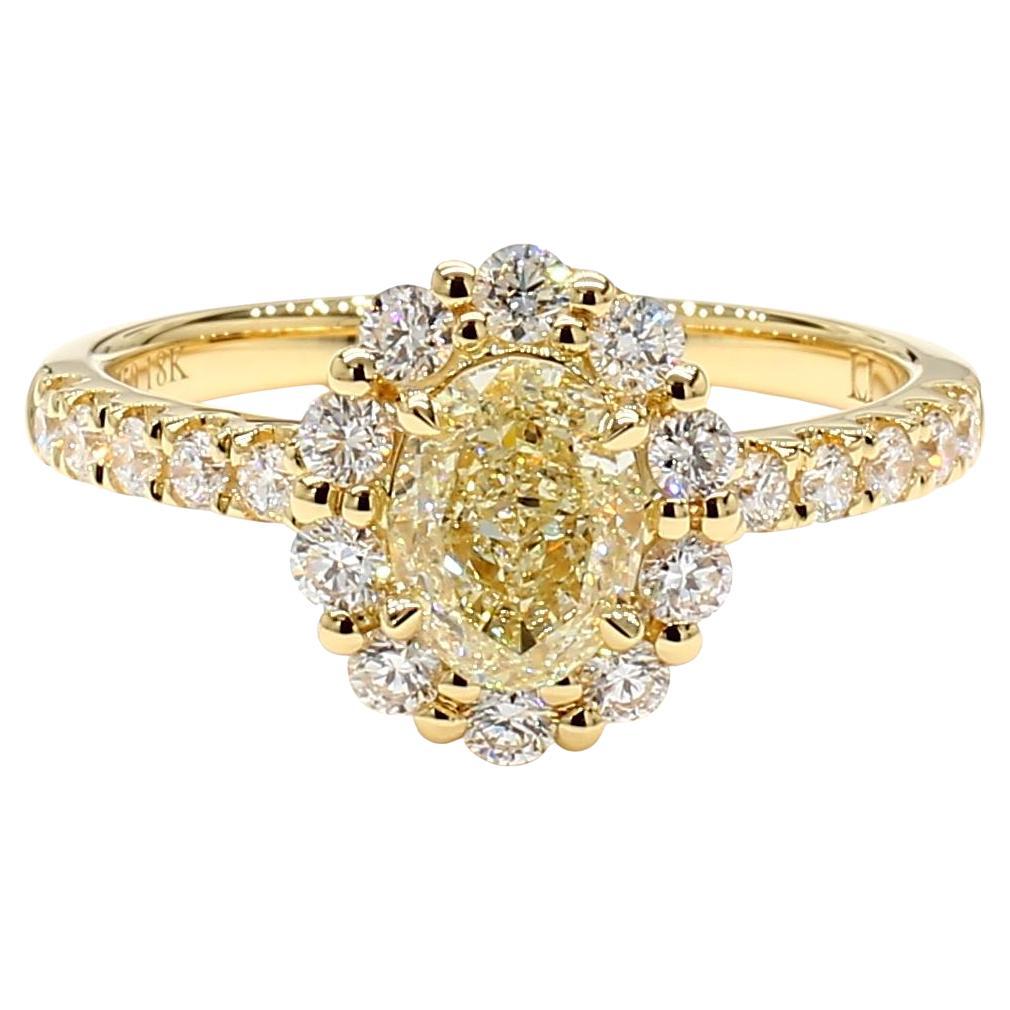 Natural Yellow Oval and White Diamond 1.25 Carat TW Yellow Gold Cocktail Ring