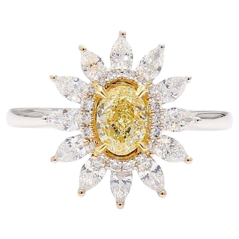 Natural Yellow Oval and White Diamond 1.41 Carat TW Gold Cocktail Ring