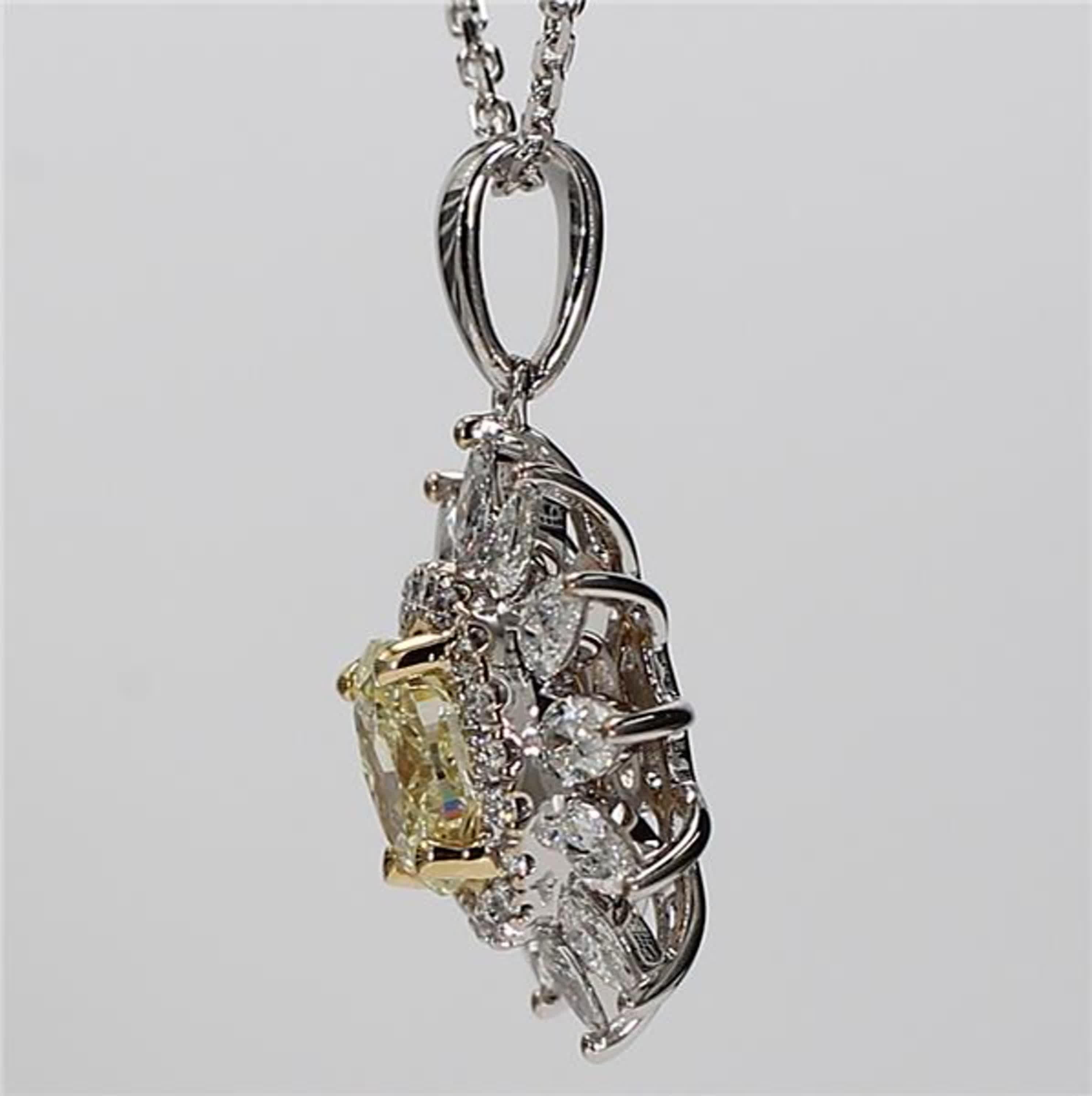 Contemporary Natural Yellow Oval and White Diamond 1.46 Carat TW Gold Drop Pendant For Sale