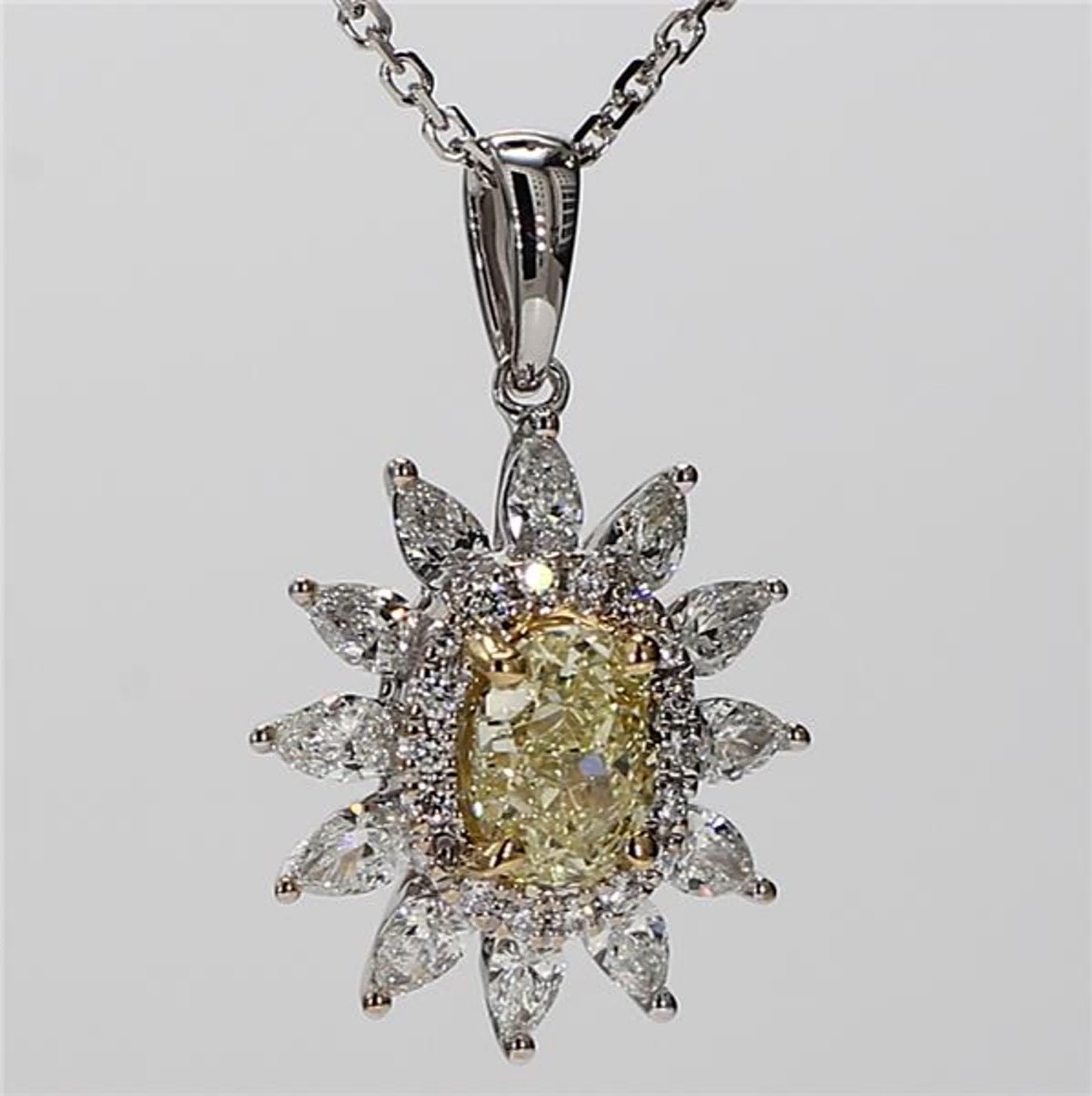 Natural Yellow Oval and White Diamond 1.46 Carat TW Gold Drop Pendant For Sale 1