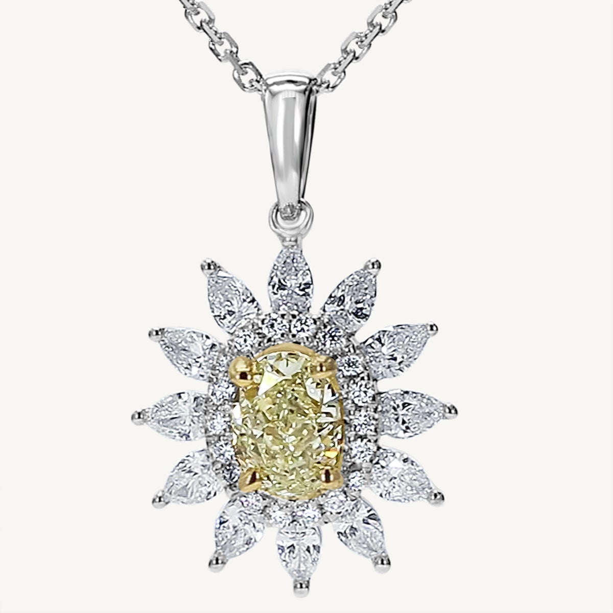 Natural Yellow Oval and White Diamond 1.46 Carat TW Gold Drop Pendant For Sale