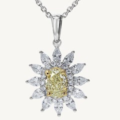 Natural Yellow Oval and White Diamond 1.46 Carat TW Gold Drop Pendant