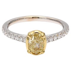 Natural Yellow Oval and White Diamond 1.55 Carat TW Gold Engagement Ring