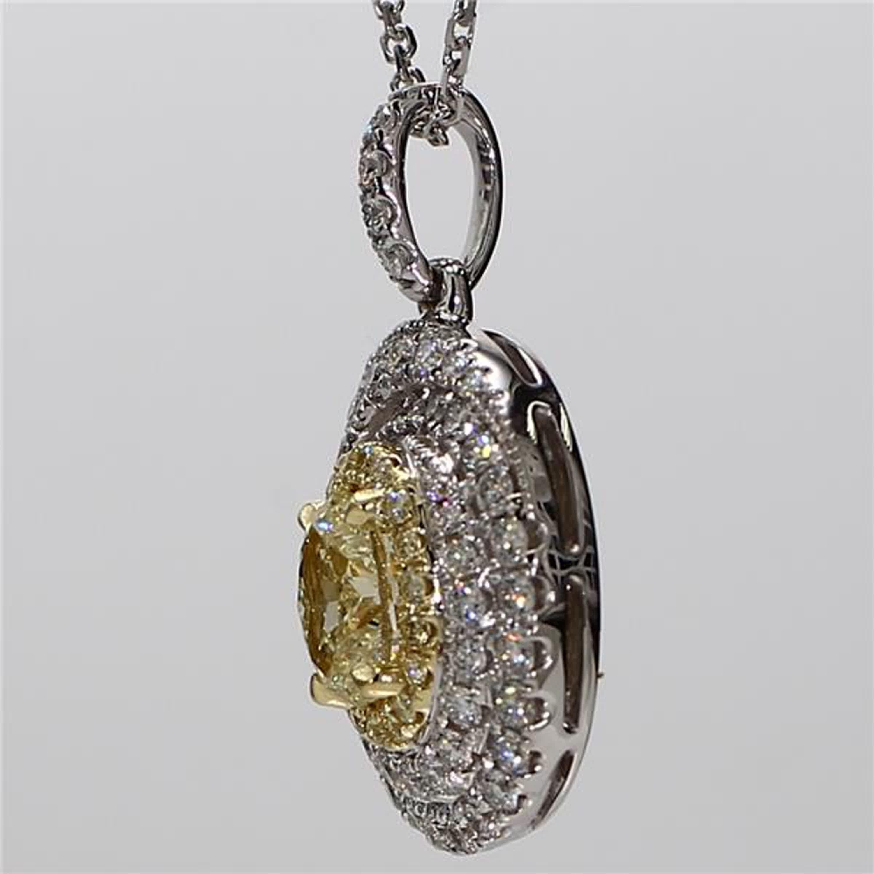 Contemporary Natural Yellow Oval and White Diamond 1.57 Carat TW Gold Drop Pendant