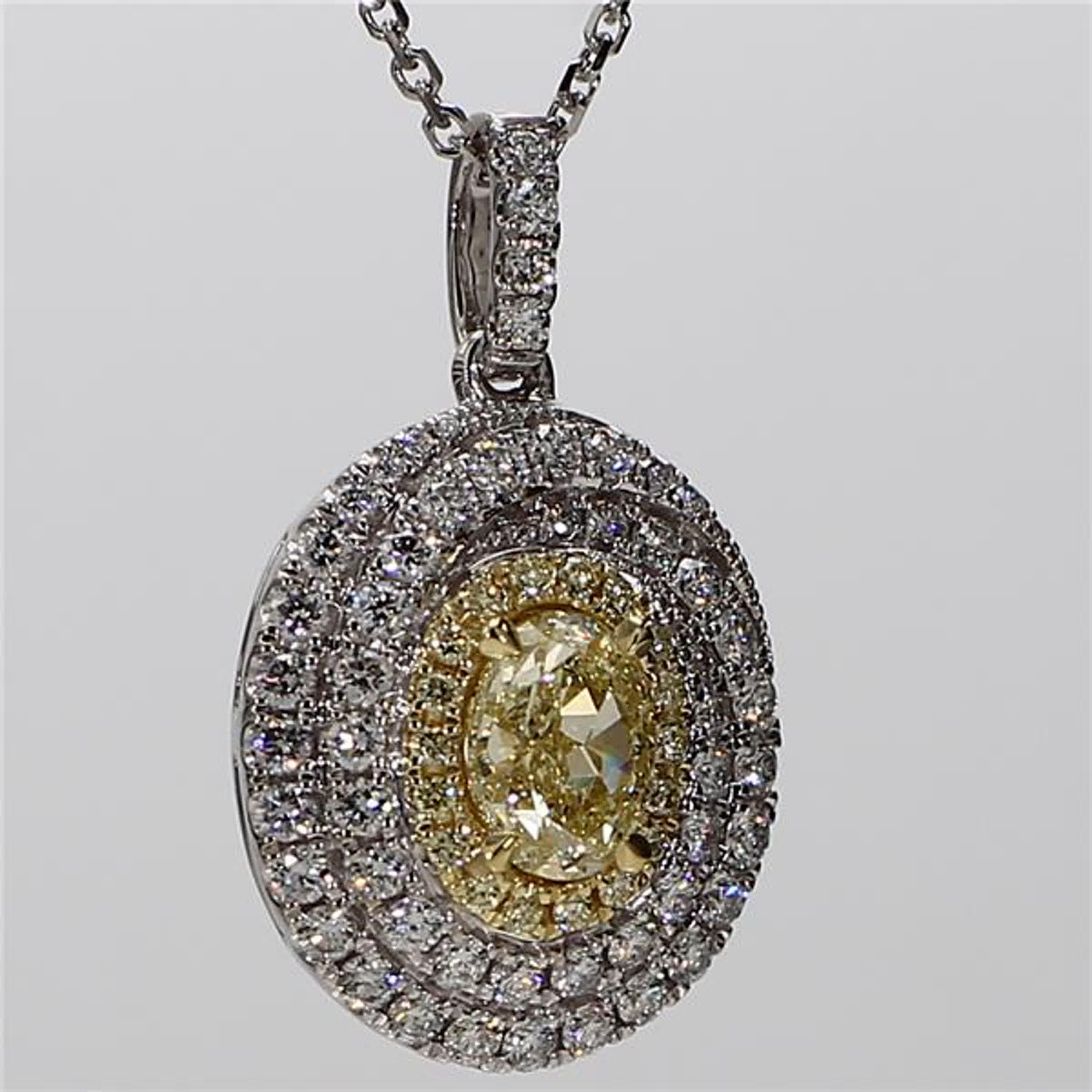 Natural Yellow Oval and White Diamond 1.57 Carat TW Gold Drop Pendant 1