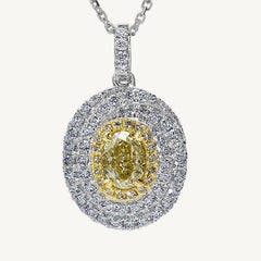 Natural Yellow Oval and White Diamond 1.57 Carat TW Gold Drop Pendant