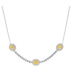 Natural Yellow Oval and White Diamond 2.30 Carat TW Gold Drop Necklace