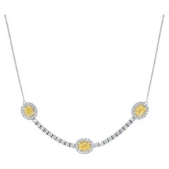 Natural Yellow Oval and White Diamond 2.30 Carat TW Gold Drop Necklace