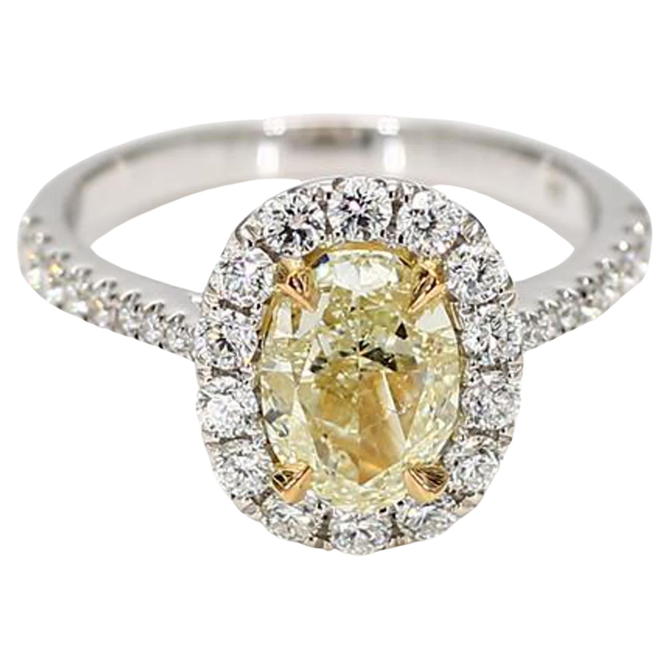 Natural Yellow Oval and White Diamond 2.38 Carat TW Gold Cocktail Ring