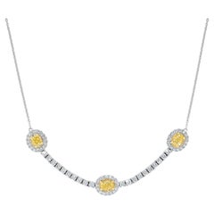 Natural Yellow Oval and White Diamond 2.45 Carat TW Gold Drop Necklace