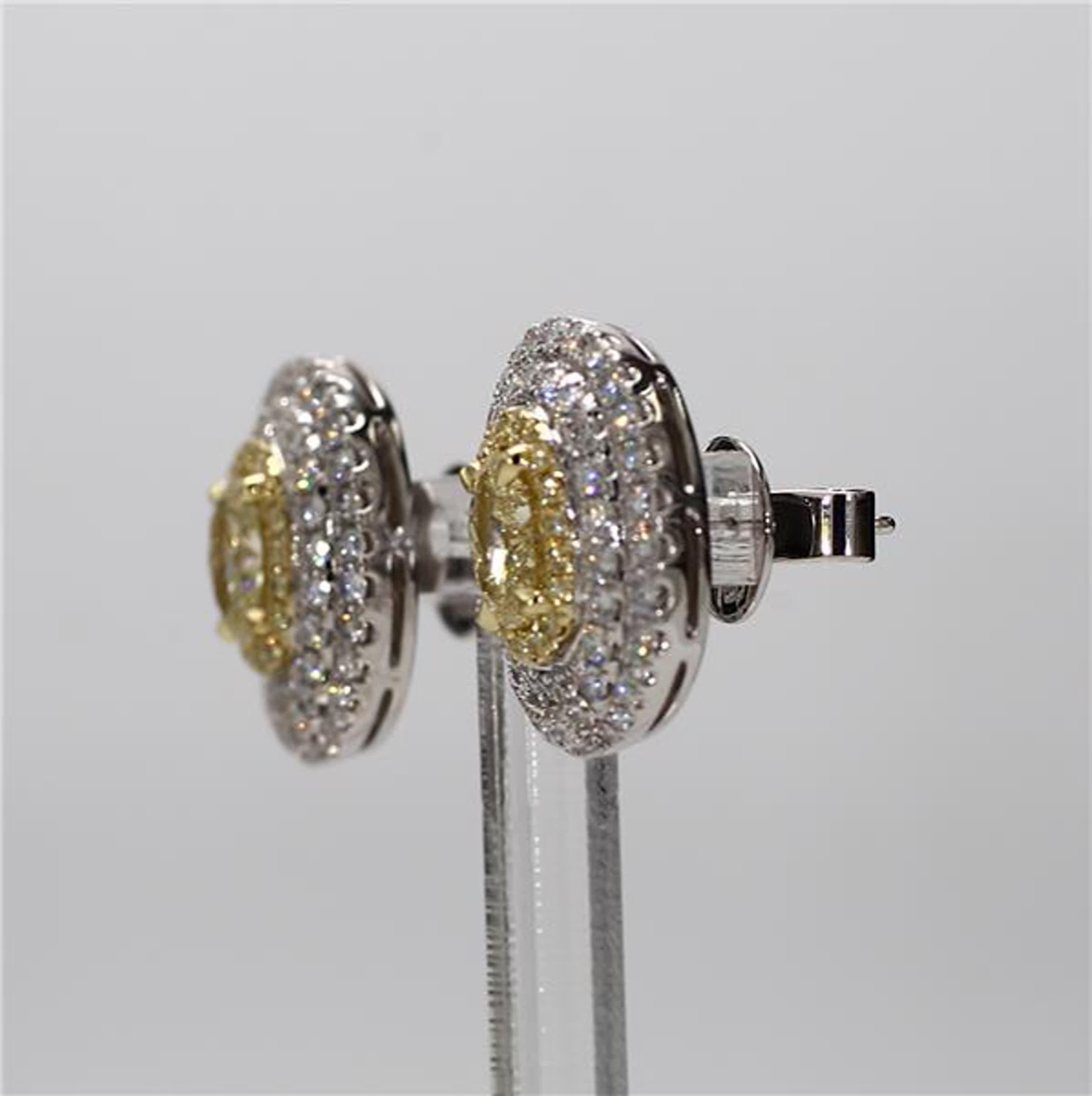 Contemporary Natural Yellow Oval and White Diamond 3.02 Carat TW Gold Stud Earrings